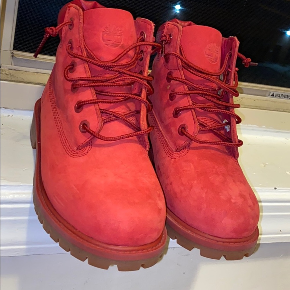 Red timberland boots